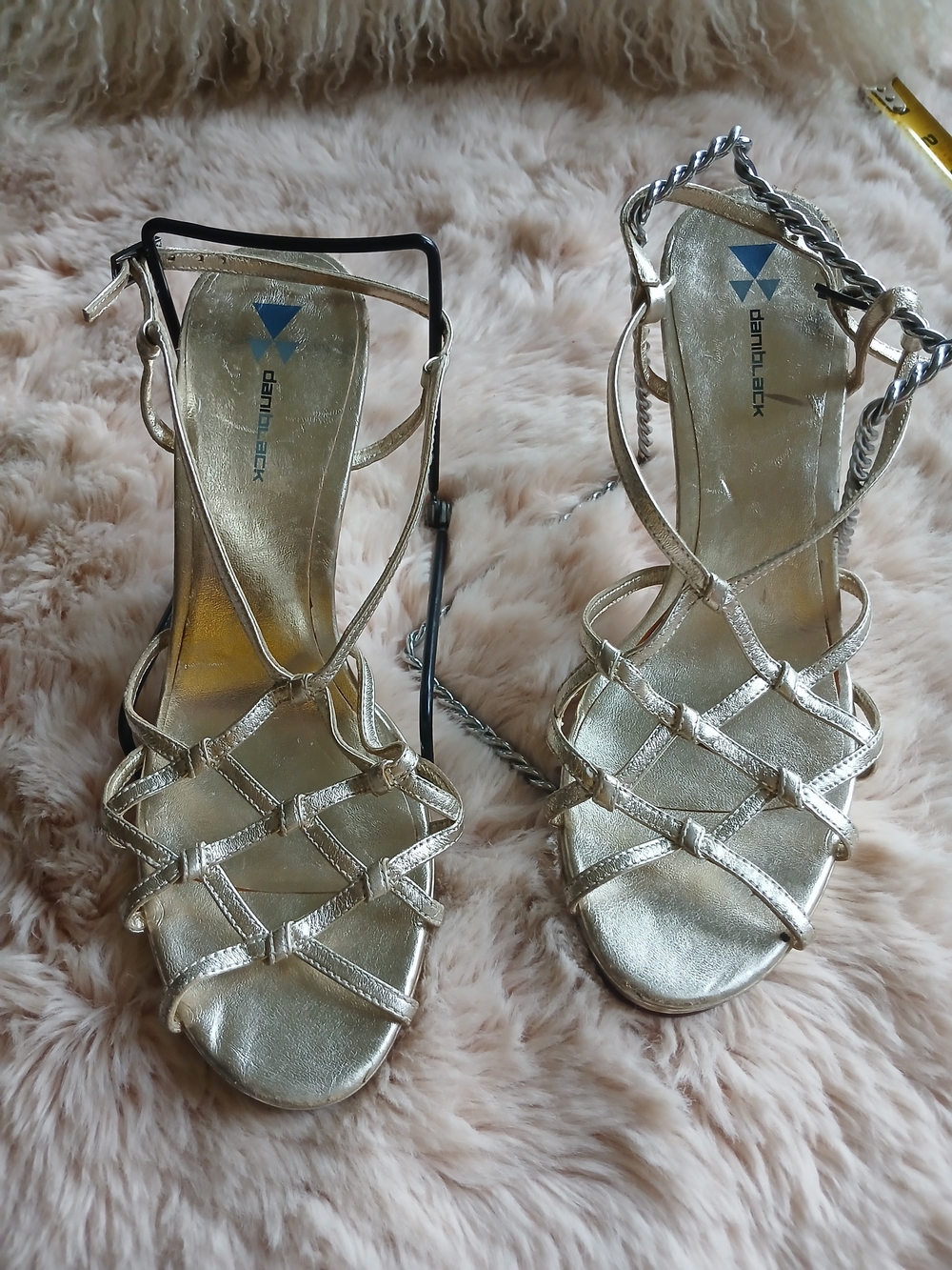 Metallic Gold Strappy Heeled Sandals by Dansilack
